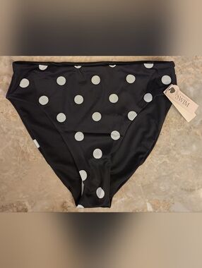 S VS Swim High Waist Full Coverage Bikini Bottom Black Polka Dot